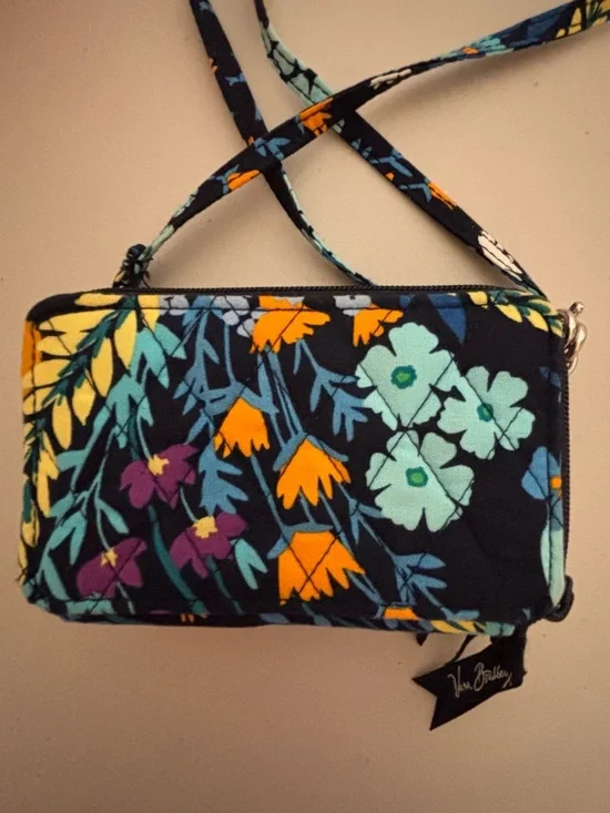 Vera Bradley Teal & Blue Floral Quilted Mini Wristlet Crossbody (Rare Find) - Picture 2 of 16